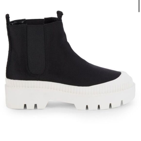 Marc Fisher lug sole libbi black and white ankle block heel boots - Picture 1 of 11